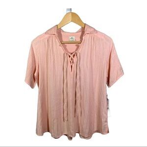 O’NEILL Women’s Lace Up Short Sleeve Boho Peasant Top Pink Size Small